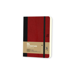 Flexbook Adventure vonalas jegyzetfüzet piros, 9 × 14 cm, műbőr borítóval, belső zsebbel és könyvjelzővel