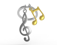 Violinkulcs hangjeggyel, ezst/arany - Kulcstart