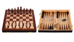 Sakk és Backgammon készlet fából, kőris/natúr (LONGFIELD, 30 × 30 × 2,75 cm)