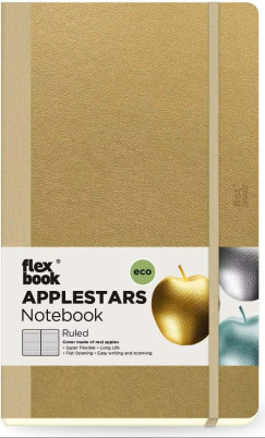 Flexbook Applestars vonalas jegyzetf�zet � arany, 13 � 21 cm, almaalap� k�rnyezetbar�t bor�t�val
