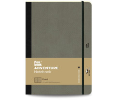Flexbook Adventure vonalas jegyzetfüzet elefántszürke, 17 × 24 cm, műbőr borítóval, belső zsebbel és könyvjelzővel