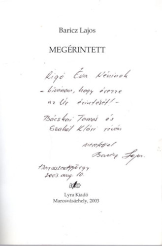 Baricz Lajos - Megérintett - dedikált
