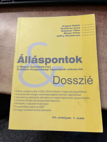 Szekeres Imre, Bakonyi Tibor Angyal �d�m - �ll�spontok & Dosszi� VII. �vfolyam 1. sz�m