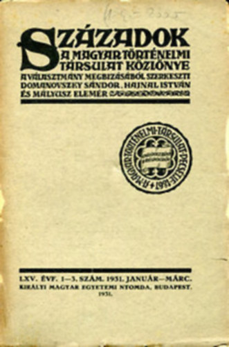 Sz�zadok 65. �vfolyam 1931