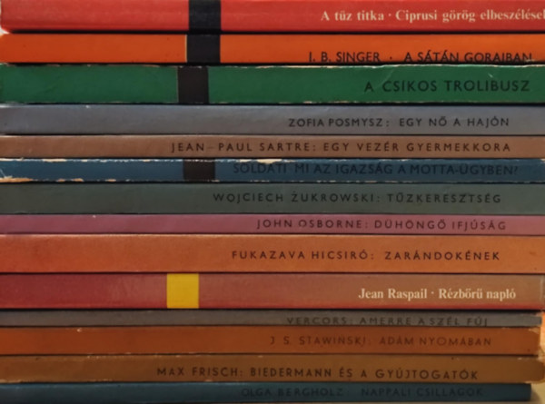 Zofia Posmysz, Jean-Paul Sartre, Mario Soldati, Wojciech Zukrowski, John Osborne, Fukazava Hicsiró, Jean Raspail, Vercors, Jerzy S. Stawinski, Max Frisch, Olga Bergholz Isaac Bashevis Singer - 14 db a Modern könyvtár sorozatból