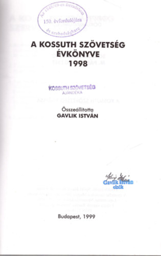 Gavlik Istvn  (sszelltotta) - A Kossuth Szvetsg vknyve 1998