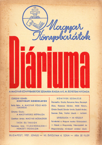 Magyar k�nyvbar�tok di�riuma  VII. �vfolyam 4. sz�m (1937. j�nius)