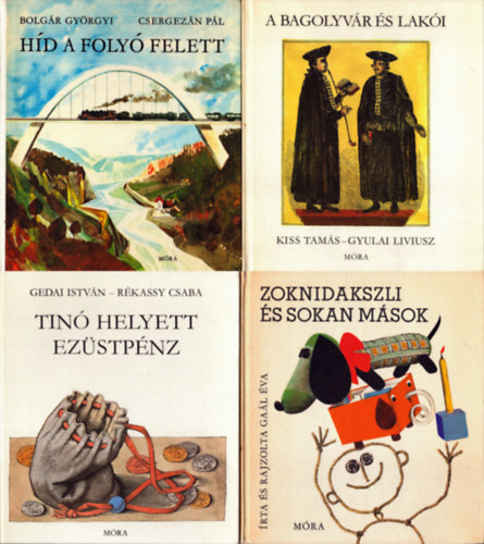 Bolgár Györgyi, Csergezán Pál, Kiss Tamás, Gedai István, Rékassy Csaba, Dala László Gaál Éva - 5 db gyerek ismretterjesztő kötet: Zoknidakszli és sokan mások - Híd a folyó felett - A bagolyvár és lakói - Tinó helyett ezüstpénz - Mit mesélnek a hegyek?