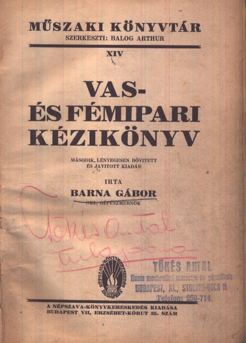 Barna Gbor - Vas- s fmipari kziknyv (mszaki knyvtr XIV.)