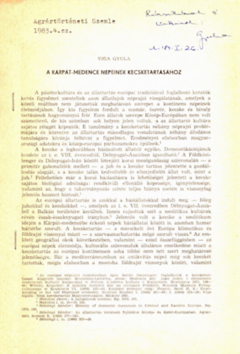 Viga Gyula - A Kárpát- Medence népeinek kecsketartásához (dedikált)