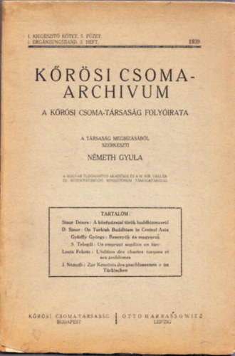 N�meth Gyula  (szerk.) - K�r�si Csoma-archivum - A K�r�si Csoma-T�rsas�g foly�irata (I. kieg�sz�t� k�tet 1935-1939)