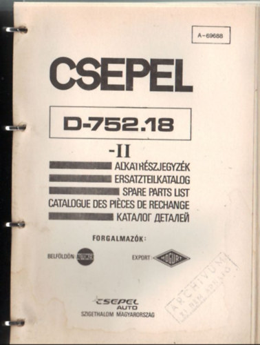 Csepel D-752.18-II Alkatrszjegyzk