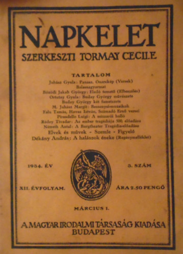Tormay Cecile  (szerk.) - Napkelet XII. évfolyam 3. szám