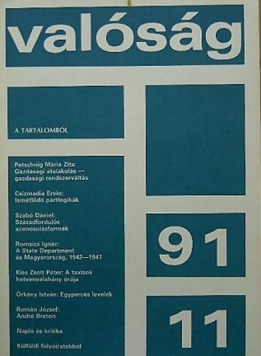 Valóság 1991. november (A Tudományos Ismeretterjesztő Társulat havi folyóirata - XXXIV. évfolyam 11. szám)
