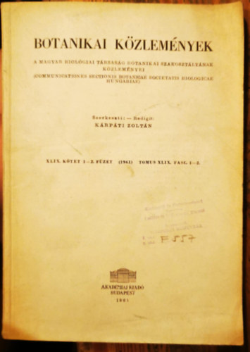 Krpti Zoltn - Acta Botanica - A Magyar Tudomnyos Akadmia botanikai kzlemnyei (Tomus XLIX., Fasciculi 1-2.)