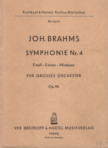 Joh. Brahms Symphonie Nr. 4 - Fr Grosses Orchester