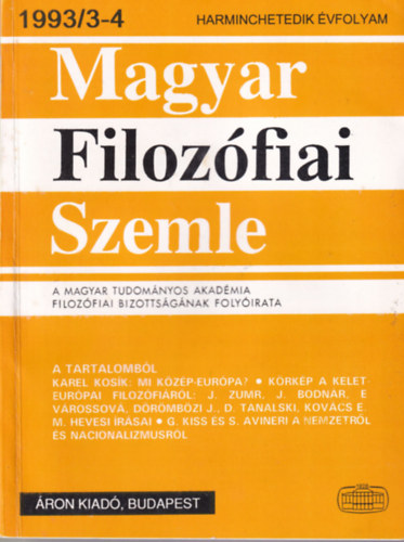 �ron L�szl� - Magyar Filoz�fiai Szemle 1993/3-4 (37. �vf.)