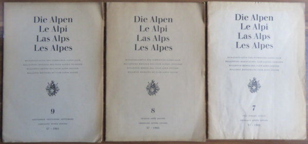 3 db Die Alpen - Monatsbulletin des Schweizer Alpen-Club. Jahrgang 37 - 1961. Nr. 7-8-9. (3 db fzet)