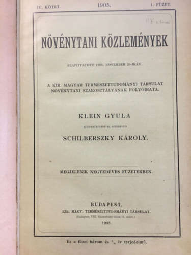 Dr. Schilberszky Kroly Klein Gyula - Nvnytani kzlemnyek IV.