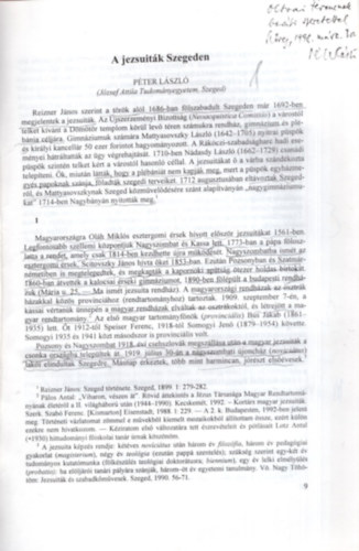 P�ter L�szl� - A jezsuit�k Szegeden - Dedik�lt - K�l�nlenyomat