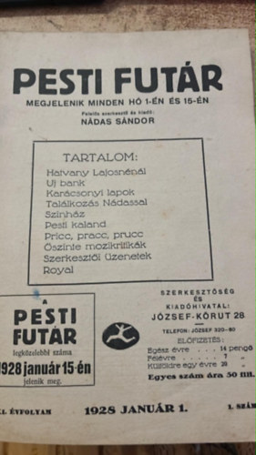 N�das S�ndor  (szerk.) - PESTI FUT�R XXI. �vf. 1928 Janu�r 1. 1. sz�m
