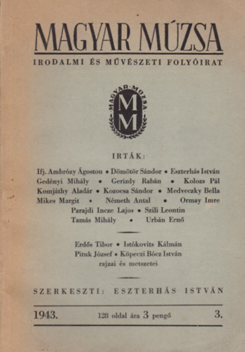 Eszterhs Istvn  (szerk.) - Magyar Mzsa - Irodalmi s mvszeti folyirat 1943. 3. szm