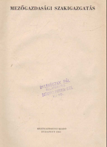 dr. Moln�r Imre szerk. - Mez�gazdas�gi szakigazgat�s