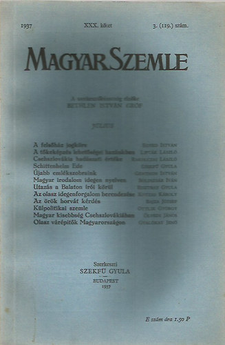 Bethlen Istvn grf - Magyar Szemle 1937. jlius XXX. ktet 3. (119) szm