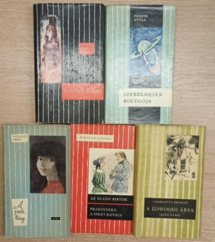 Fekete Gyula, Kőszegi Imre, Mikszáth Kálmán, Charlotte Brontë Szántó György - 5 db a Csíkos Könyvek sorozatból: A boszorkány - Szerelmesek bolygója - A pesti lány - Prakovszky, a siket kvács - A lowoodi árva