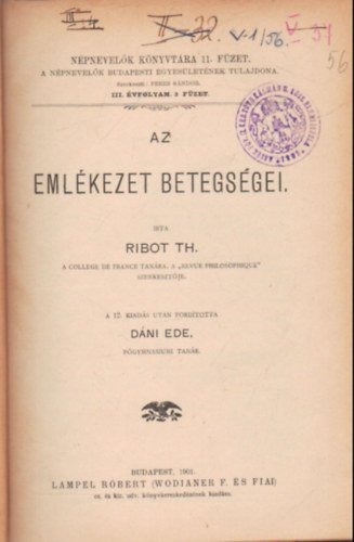 Dni Ede Th. Ribot - Az emlkezet betegsgei