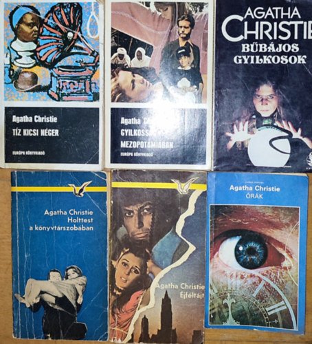 Agatha Christie - 6db Agatha Christie regény - Órák, Holttest a könyvtárszobában, Éjféltájt, Tíz kicsi néger, Gyilkosság Mezopotámiában, Bűbájos gyilkosok