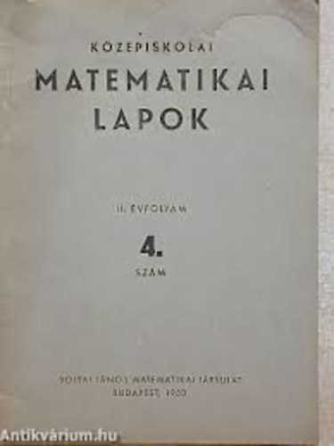 Surnyi Jnos  (szerk.) - Kzpiskolai matematikai lapok VIII. ktet 4. szm