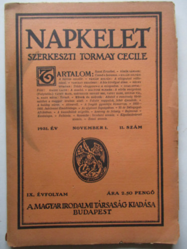 Tormay Cecile  (Szerk.) - Napkelet IX. vf. 1931. November 1. 11. szm