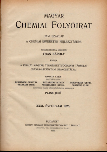 Plank Jen  (szerk.) - Magyar chemiai folyirat 1925. 1-12. ( teljes vfolyam, egybektve)