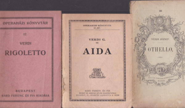3 db.  Verdi-opera sz�vegk�nyv (Rigoletto + Aida + Othello)- Magyar Kir�lyi Operah�z