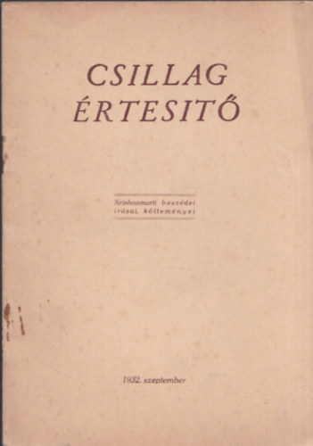 Csillag rtest 1932 szeptember 7. szm (Krishnamurti beszdei, rsai, kltemnyei)