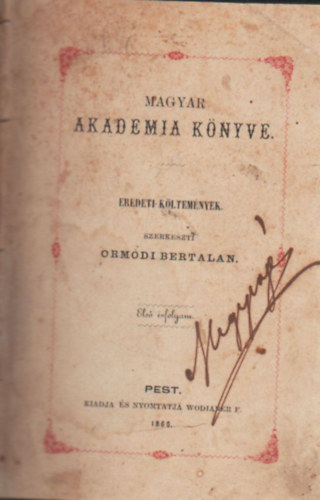 Ormódi Bertalan - Magyar Akadémia könyve- Eredeti költemények