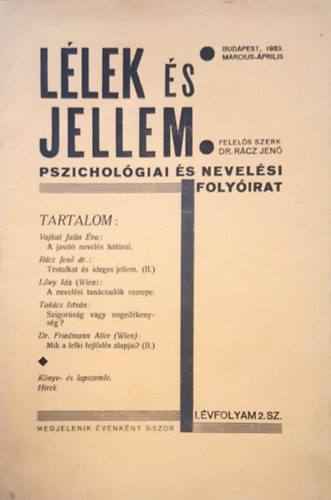 Llek s Jellem - Pszicholgiai s nevelsi folyirat I.vf. 2.sz