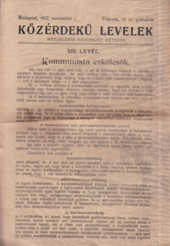K�z�rdek� levelek XIII. lev�l- Kommunista erk�lcs�k