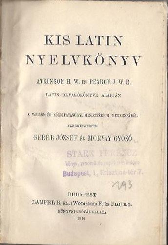 Gerb Jzsef-Morvay Gyz - Kis latin nyelvknyv