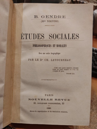 B. Gendre (Barbe) - Études sociales, philosophiques et morales (Társadalmi, filozófiai és erkölcsi tanulmányok)