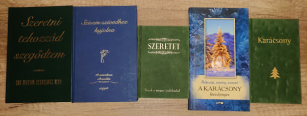 5 szép kiállítású ajándékkönyv: Szeretet, Karácsony, A karácsony füveskönyve, Szeretni tehozzád szegődtem, Szívem szívedhez hajolna