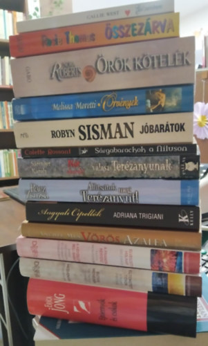R�cz Zsuzsa, Melissa Moretti, Erica Jong, J. Patterson- Lee Child- Santa Montefiore, Joseph Finder Nora Roberts - Nicholas Sparks - Anche Min, Adriana Trigiani, S�ringer K�roly, Cole Bella Pollen - 13 db-os K�NYVMENT� AJ�NLAT, romantik: Ejt�erny�k �s cs�kok+ V�r�s azalea+ Angyali cipell�k+ �ll�ts�tok meg Ter�zanyut!+ N�t akarok! V�lasz Ter�zanyunak+ S�rgabarackok a N�luson+ J�bar�tok+ �rv�nyek+ �r�k k�tel�k+ �sszez�