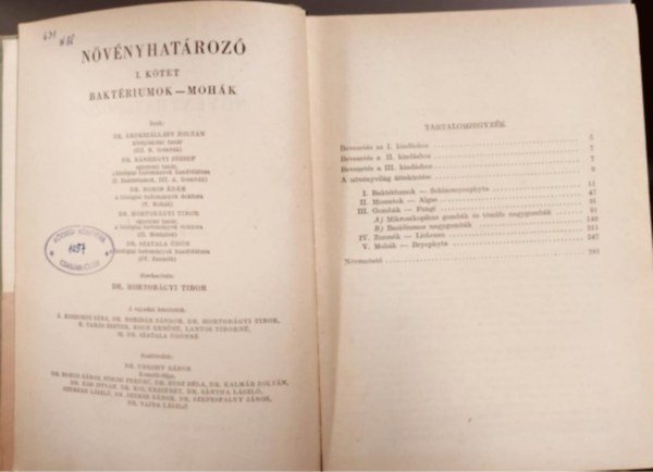 Bánhegyi József, Gallé László, Boros Ádám Árokszállásy Zoltán - Növényhatározó I. - Baktériumok-mohák