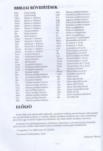 Johannes Warns - R�vid v�zlatok bibliai igehirdet�sekhez (�dvt�rt�neti t�bl�zatok)