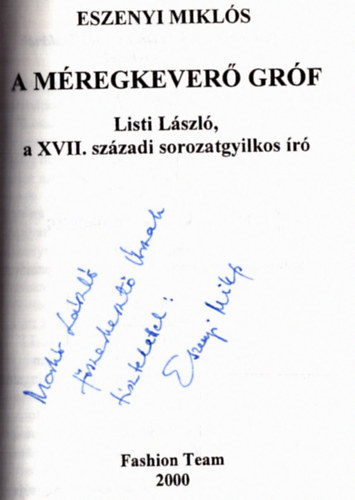 Eszenyi Miklós - A méregkeverő gróf (dedikált)