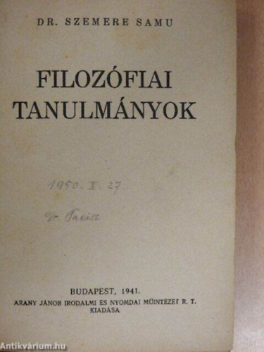 Dr. Szemere Samu - Filozfiai tanulmnyok