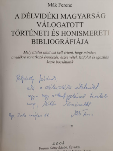 M�k Ferenc - A d�lvid�ki magyars�g v�logatott t�rt�neti �s honismereti bibliogr�fi�