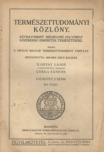 Természettudomány közlöny - LVI. kötet 2. szám. 810. füzet