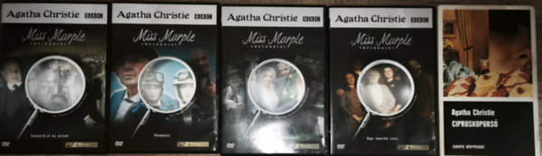 Agatha Christie - 4db Miss Marple DVD + ajándék Agatha Christie regény - Miss Marple történetei-Takard el az arcát, Nemezis, A kristálytükör meghasadt, Egy marék rozs + Cipruskoporsó